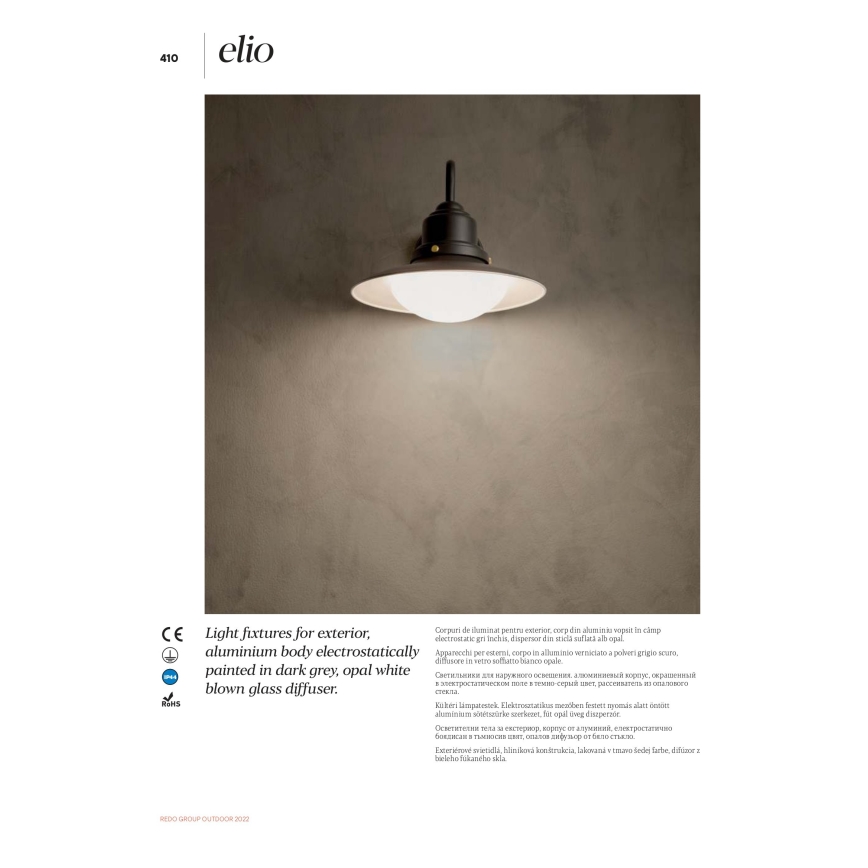 Redo 90094 - Candelabro de exterior numa corrente ELIO 1xE27/42W/230V IP44
