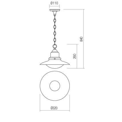 Redo 90094 - Candelabro de exterior numa corrente ELIO 1xE27/42W/230V IP44