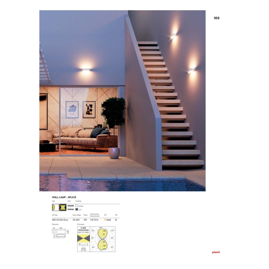 Redo 90095 - Aplique de parede exterior PLANIT LED/10W/230V 3000K IP54 branco