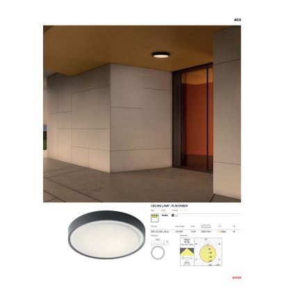 Redo 90155 - Iluminação de teto exterior LED PONZA LED/16W/230V diâmetro 26 cm IP65