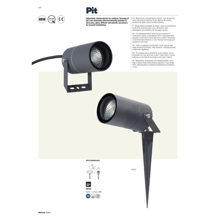 Redo 90183 - Candeeiro exterior PIT 1xGU10/35W/230V IP65