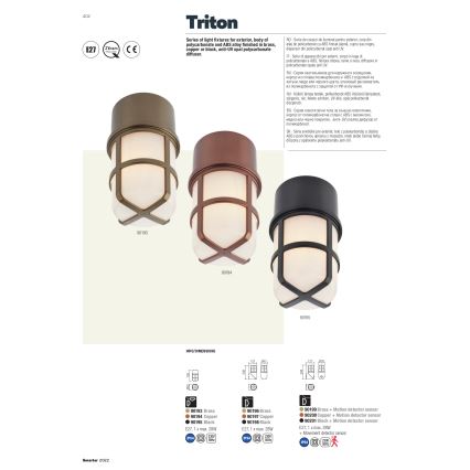 Redo 90196 - Iluminação de parede exterior TRITON 1xE27/28W/230V IP54 latão