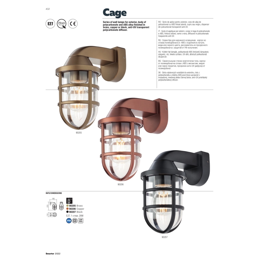 Redo 90207 - Iluminação de parede exterior CAGE 1xE27/28W/230V IP44 preto