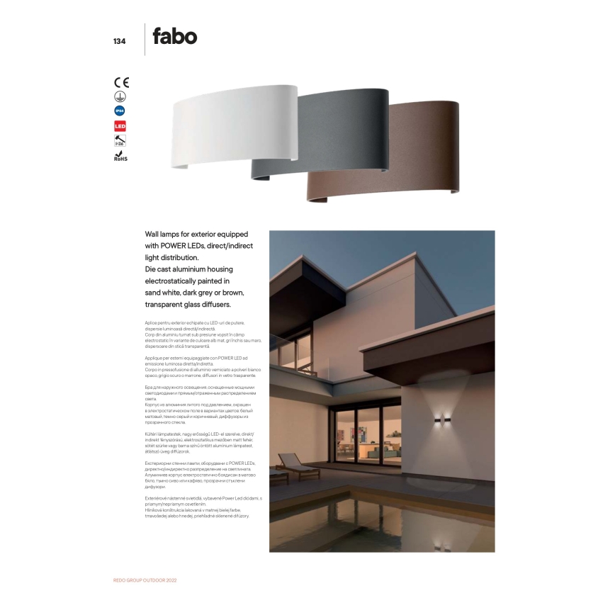 Redo 90226 - Iluminação de parede exterior LED FABO LED/6W/230V 3000K IP54 cinzento