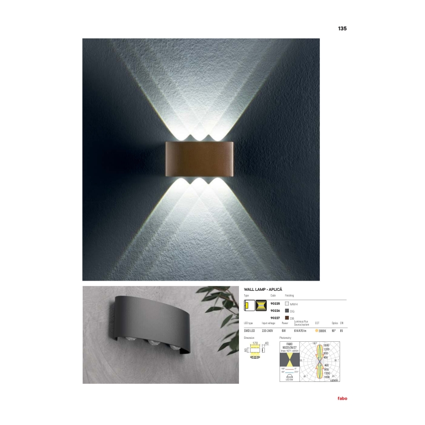 Redo 90226 - Iluminação de parede exterior LED FABO LED/6W/230V 3000K IP54 cinzento