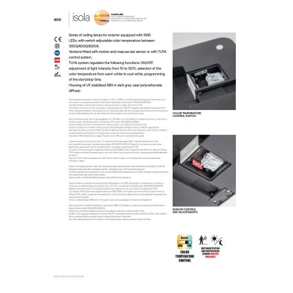 Redo 90290 - Iluminação de teto exterior LED com sensor ISOLA LED/24W/230V diâmetro 26 cm 3000/4000/6500K IP54 antracite