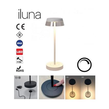 Redo 90306 - Candeeiro de mesa táctil LED com regulação ILUNA LED/2,5W/5V 2700-3000K 3000 mAh IP65 branco