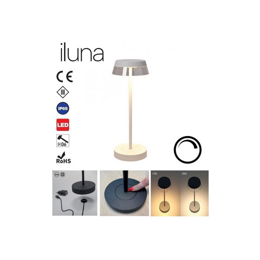Redo 90306 - Candeeiro de mesa táctil LED com regulação ILUNA LED/2,5W/5V 2700-3000K 3000 mAh IP65 branco