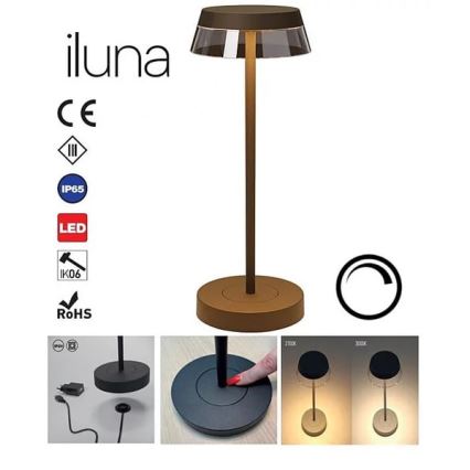 Redo 90308 - Candeeiro de mesa táctil LED com regulação ILUNA LED/2,5W/5V 2700-3000K 3000 mAh IP65 castanho