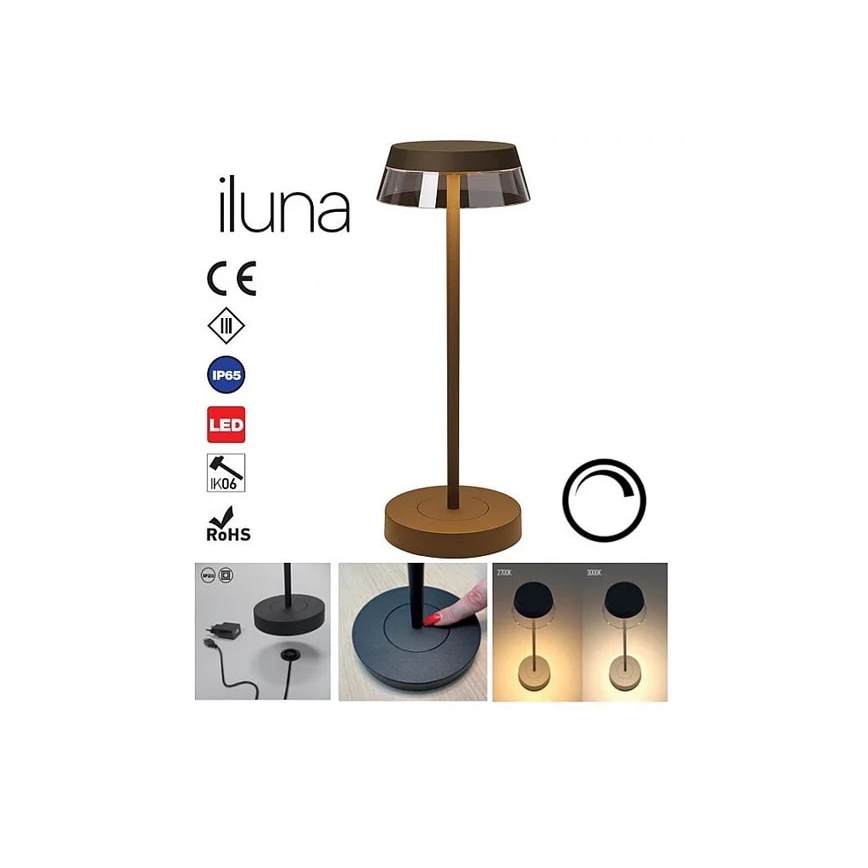 Redo 90308 - Candeeiro de mesa táctil LED com regulação ILUNA LED/2,5W/5V 2700-3000K 3000 mAh IP65 castanho