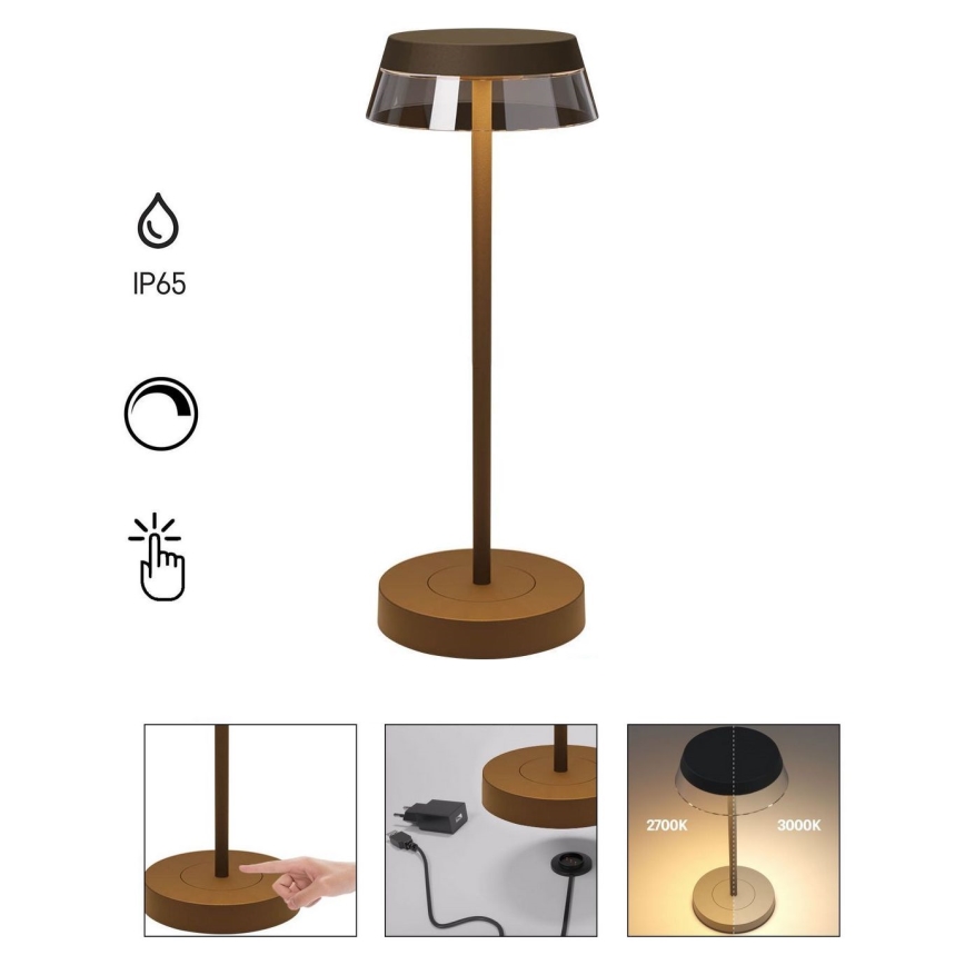 Redo 90308 - Candeeiro de mesa táctil LED com regulação ILUNA LED/2,5W/5V 2700-3000K 3000 mAh IP65 castanho