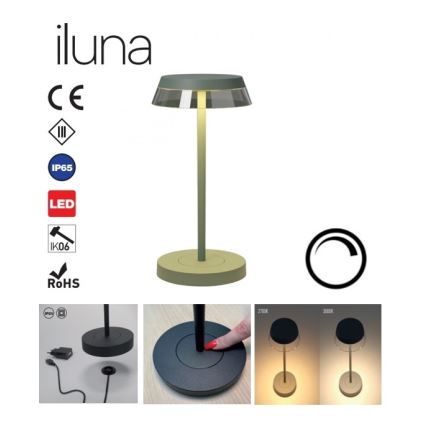 Redo 90309 - Candeeiro de mesa táctil LED com regulação ILUNA LED/2,5W/5V 2700-3000K 3000 mAh IP65 verde
