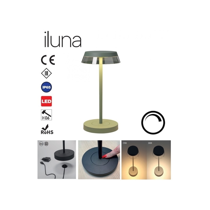 Redo 90309 - Candeeiro de mesa táctil LED com regulação ILUNA LED/2,5W/5V 2700-3000K 3000 mAh IP65 verde