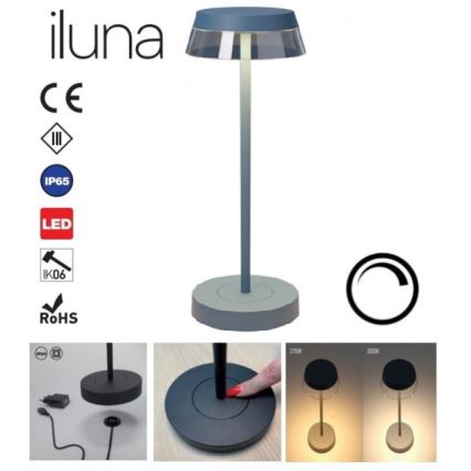 Redo 90310 - Candeeiro de mesa táctil LED com regulação ILUNA LED/2,5W/5V 2700-3000K 3000 mAh IP65 azul