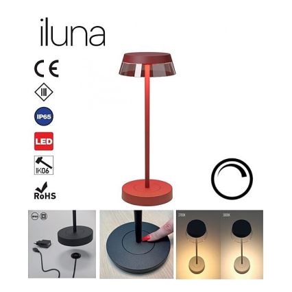 Redo 90311- Candeeiro de mesa táctil LED com regulação ILUNA LED/2,5W/5V 2700-3000K 3000 mAh IP65 vermelho