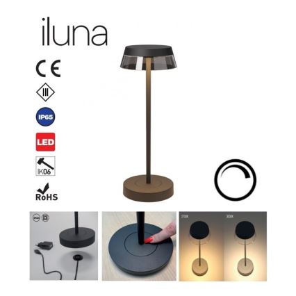 Redo 90312 - Candeeiro de mesa táctil LED com regulação ILUNA LED/2,5W/5V 2700-3000K 3000 mAh IP65 preto