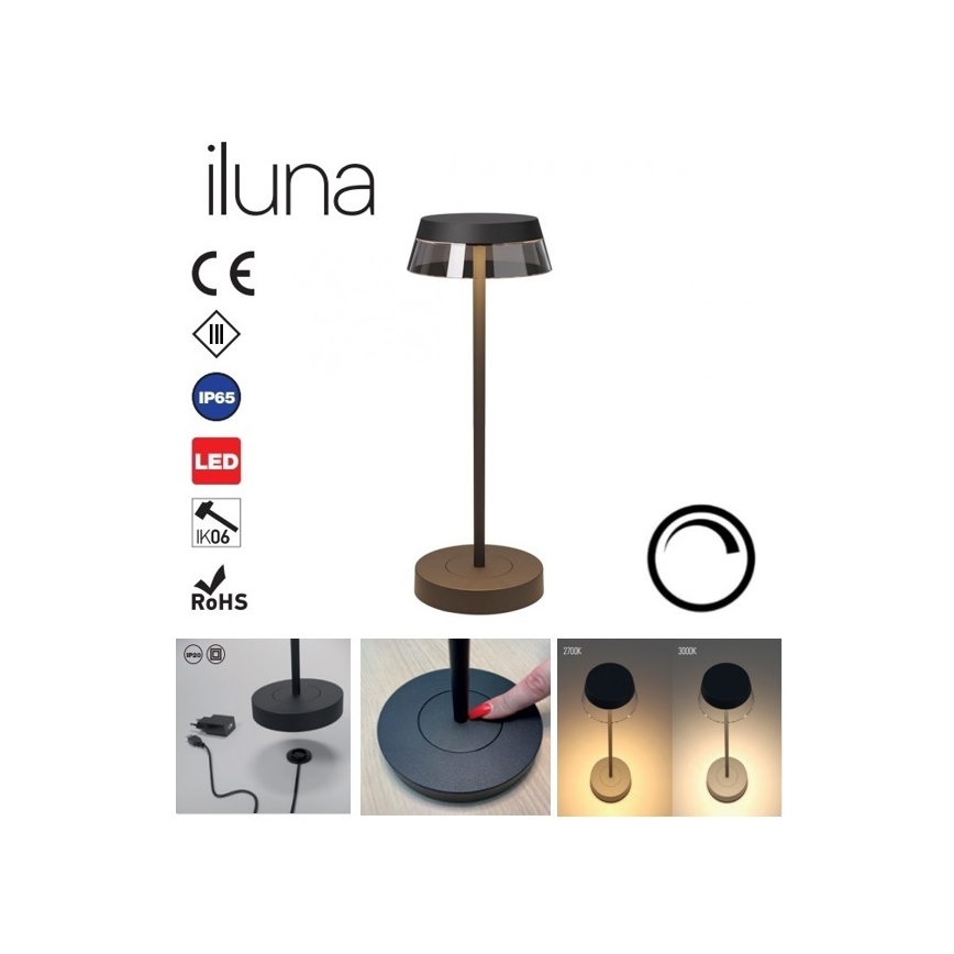 Redo 90312 - Candeeiro de mesa táctil LED com regulação ILUNA LED/2,5W/5V 2700-3000K 3000 mAh IP65 preto