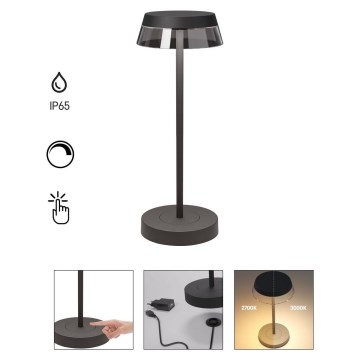 Redo 90312 - Candeeiro de mesa táctil LED com regulação ILUNA LED/2,5W/5V 2700-3000K 3000 mAh IP65 preto