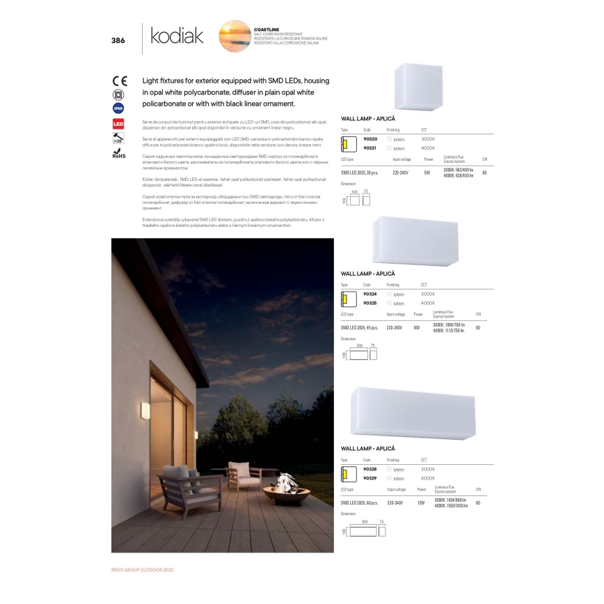 Redo 90328 - Iluminação de parede exterior LED KODIAK LED/12W/230V IP65 branco