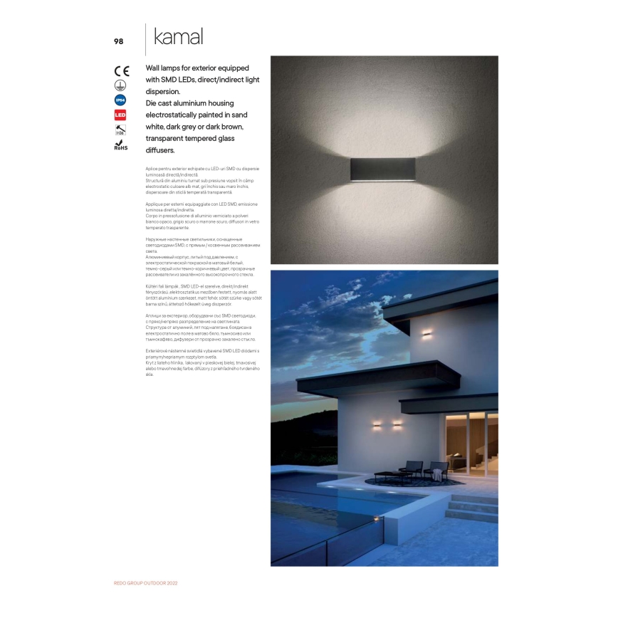 Redo 90376 - Iluminação de parede exterior LED KAMAL LED/4,4W/230V 3000K IP54 cinzento