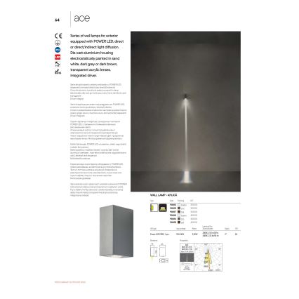 Redo 90415 - Iluminação de parede exterior LED ACE LED/3,36W/230V 3000K IP54 cinzento