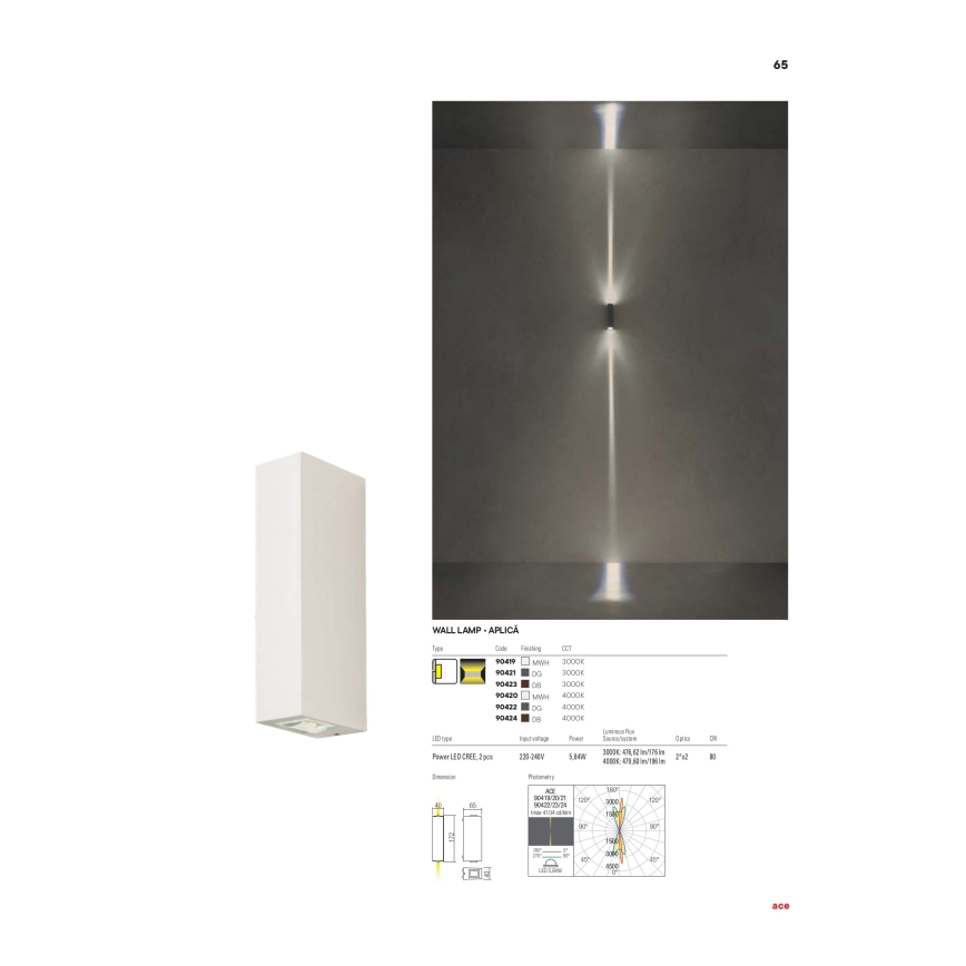 Redo 90421 - Iluminação de parede exterior LED ACE 2xLED/5,84W/230V 3000K IP54 cinzento