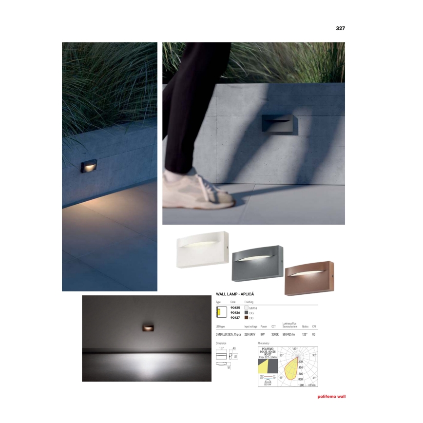 Redo 90426 - Iluminação de parede exterior LED POLIFEMO LED/8W/230V IP65 antracite