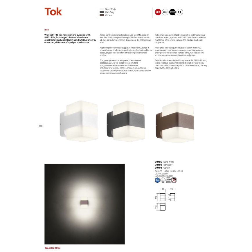 Redo 90492 - Iluminação de parede exterior LED TOK LED/14,8W/230V IP44 antracite