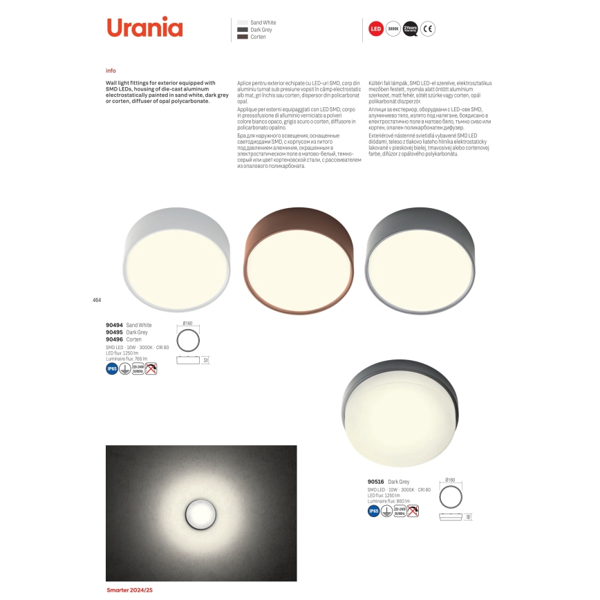 Redo 90496 - Iluminação de teto exterior LED URANIA LED/10W/230V diâmetro 16 cm 3000K IP65 castanho