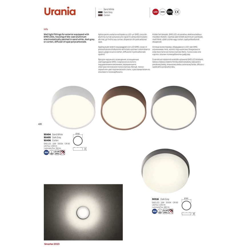 Redo 90516 - Iluminação de teto exterior LED URANIA LED/10W/230V diâmetro 16 cm IP65 antracite