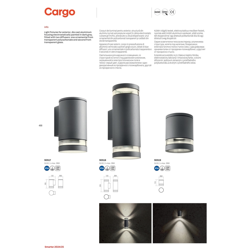 Redo 90518 - Iluminação de parede exterior CARGO 2xGU10/28W/230V IP54 antracite