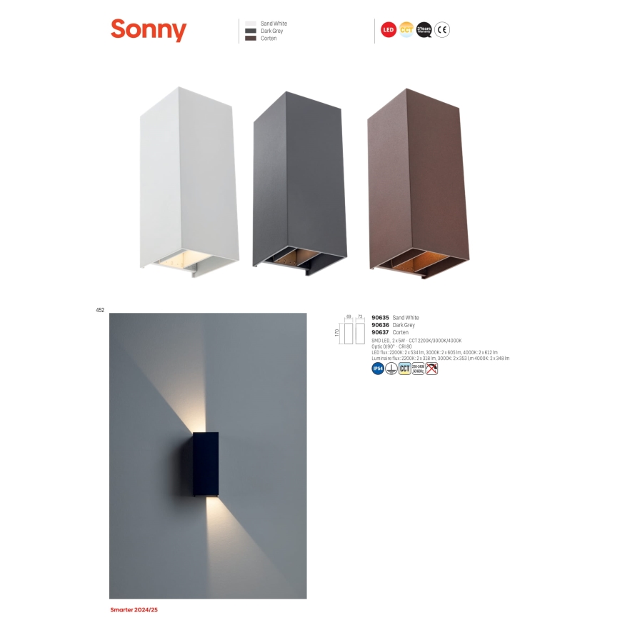 Redo 90637 - Iluminação de parede exterior LED SONNY 2xLED/5W/230V 2200/3000/4000K IP54 castanho