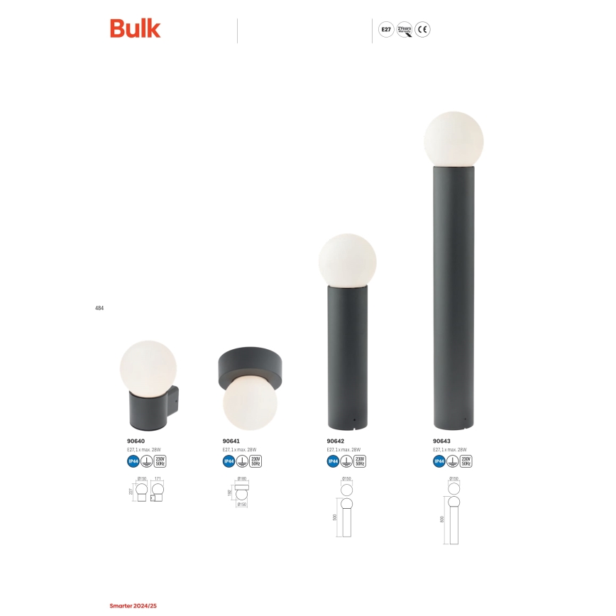 Redo 90643 - Candeeiro exterior BULK 1xE27/20W/230V 80 cm IP44 antracite