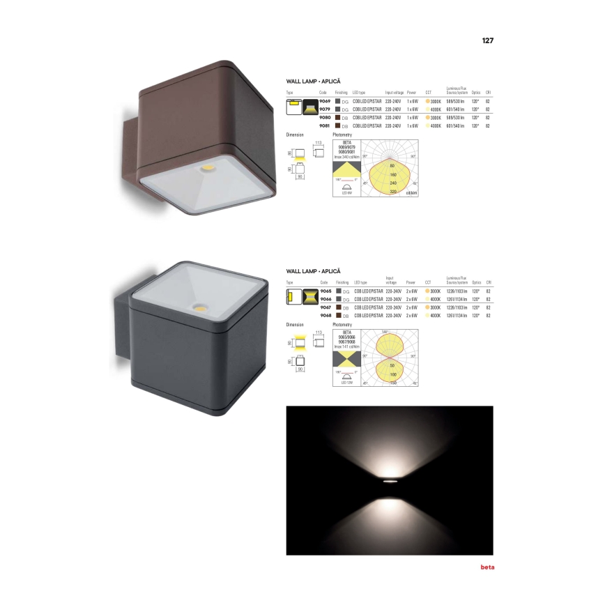 Redo 9065 - Luz de parede LED de exterior BETA 2xLED/6W/230V IP54