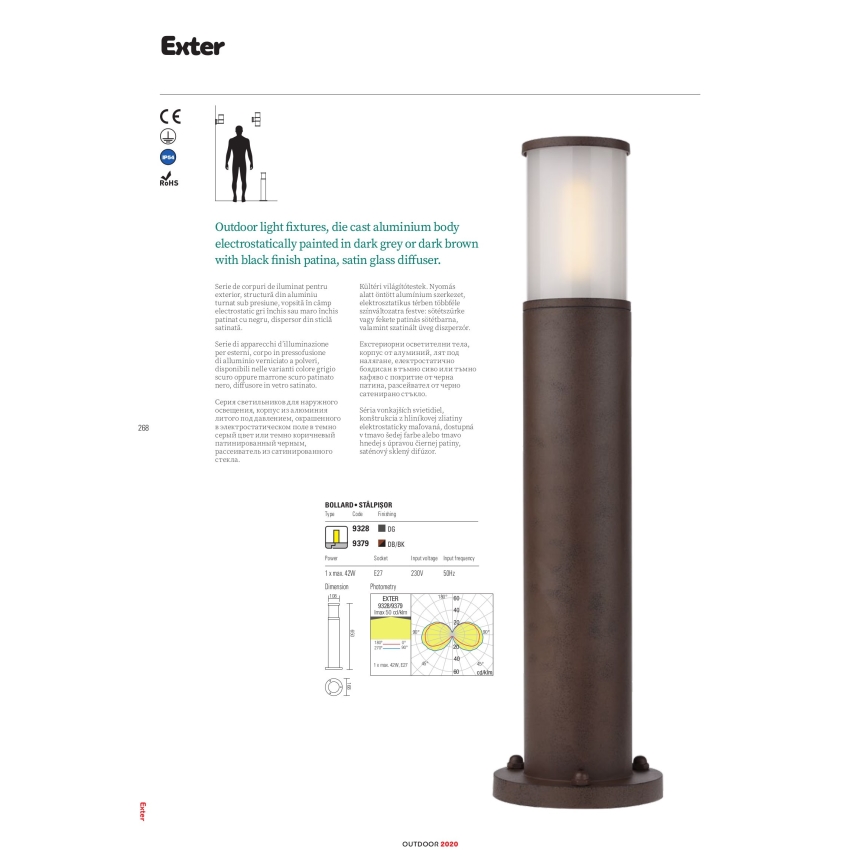 Redo 9326 - Luz de parede EXTER 1xE27/42W/230V IP54