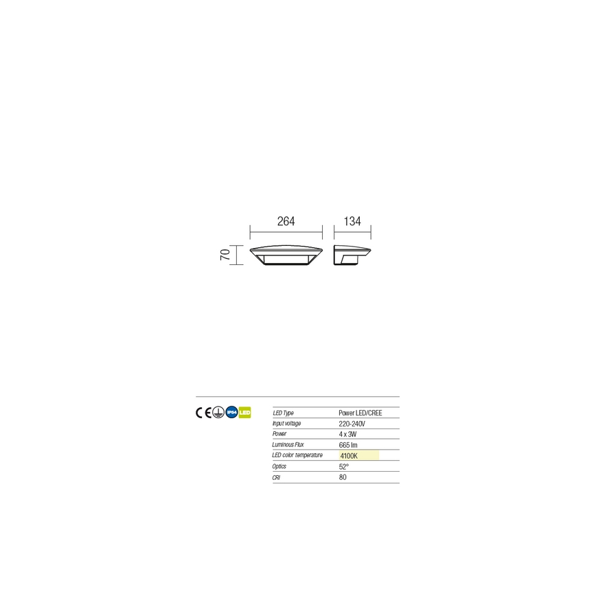 Redo 9407 - Iluminação de parede exterior LED PLATE 4xLED/3W/230V 4100K IP54 antracite