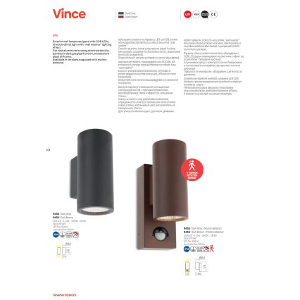Redo 9453 - Iluminação de parede exterior LED com sensor VINCE 2xLED/3W/230V IP54 antracite