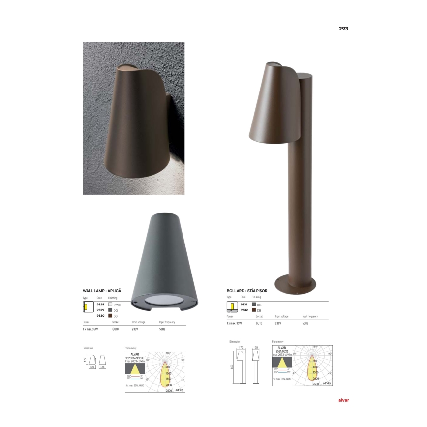 Redo 9529 - Luz de parede ALVAR 1xGU10/35W/230V IP44