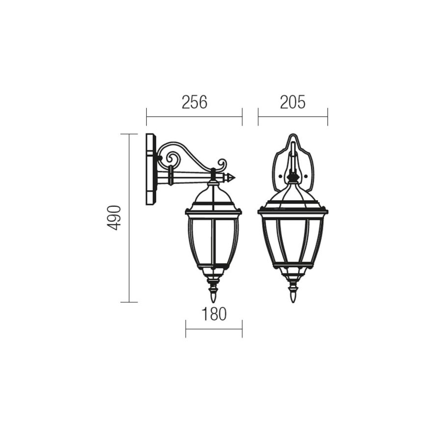 Redo 9605 - Candeeiro de parede exterior SEVILLA 1xE27/42W/230V IP44 dourado/pátina