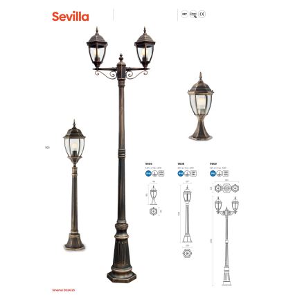 Redo 9606 - Candeeiro exterior SEVILLA 1xE27/42W/230V IP44 dourado/pátina