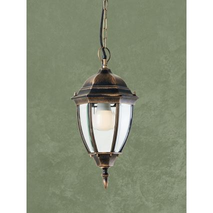 Redo 9607 - Candeeiro suspenso exterior SEVILLA 1xE27/42W/230V IP44 dourado/pátina