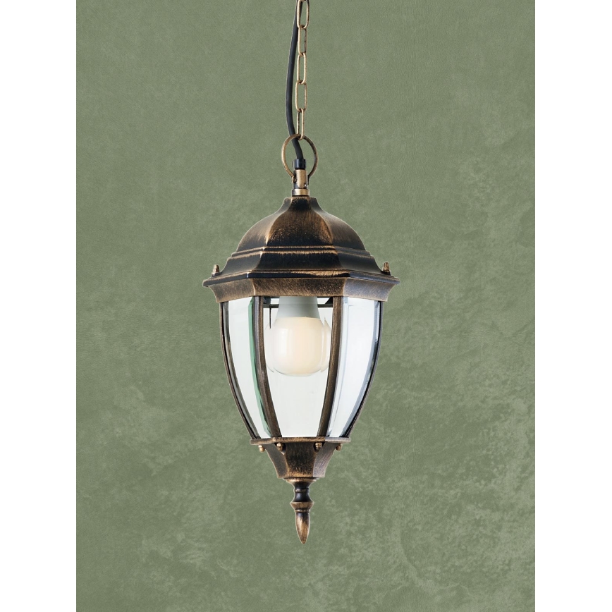 Redo 9607 - Candeeiro suspenso exterior SEVILLA 1xE27/42W/230V IP44 dourado/pátina