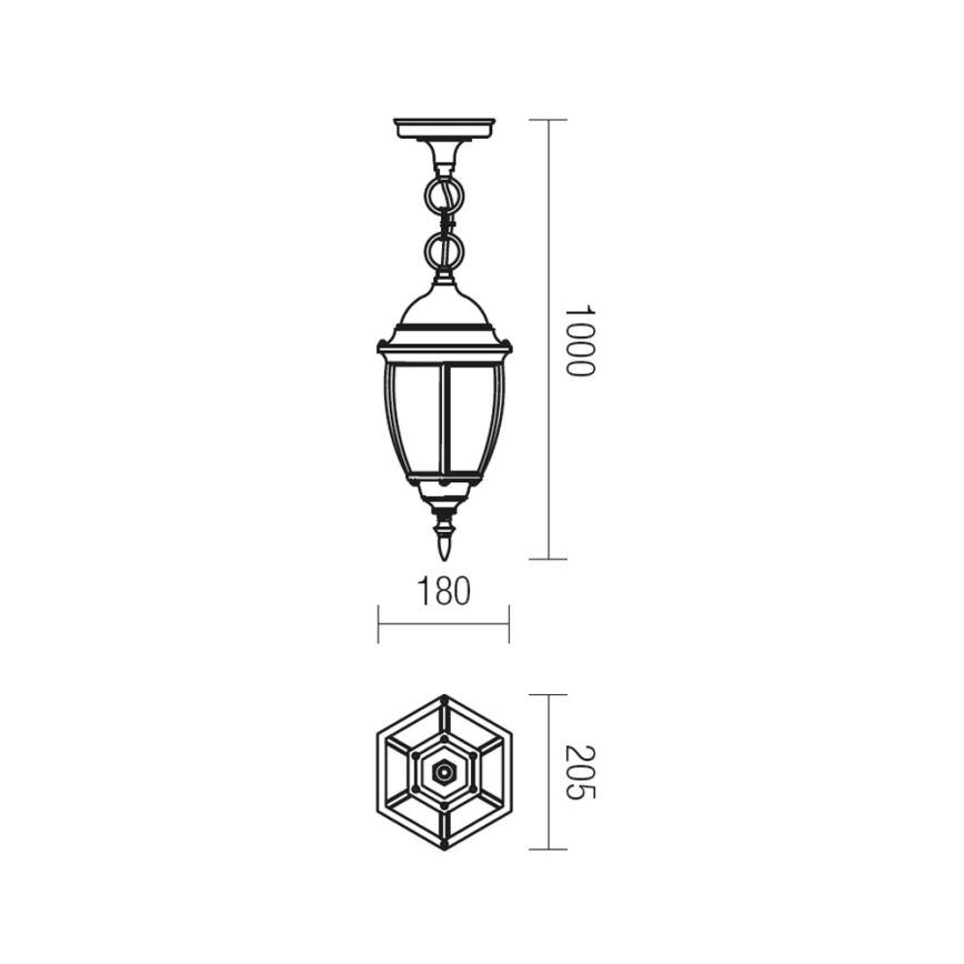Redo 9607 - Candeeiro suspenso exterior SEVILLA 1xE27/42W/230V IP44 dourado/pátina