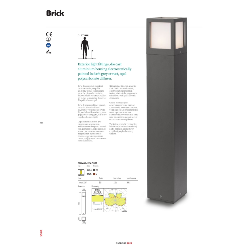 Redo 9644 - Candeeiro de exterior BRICK 1xE27/23W/230V IP54