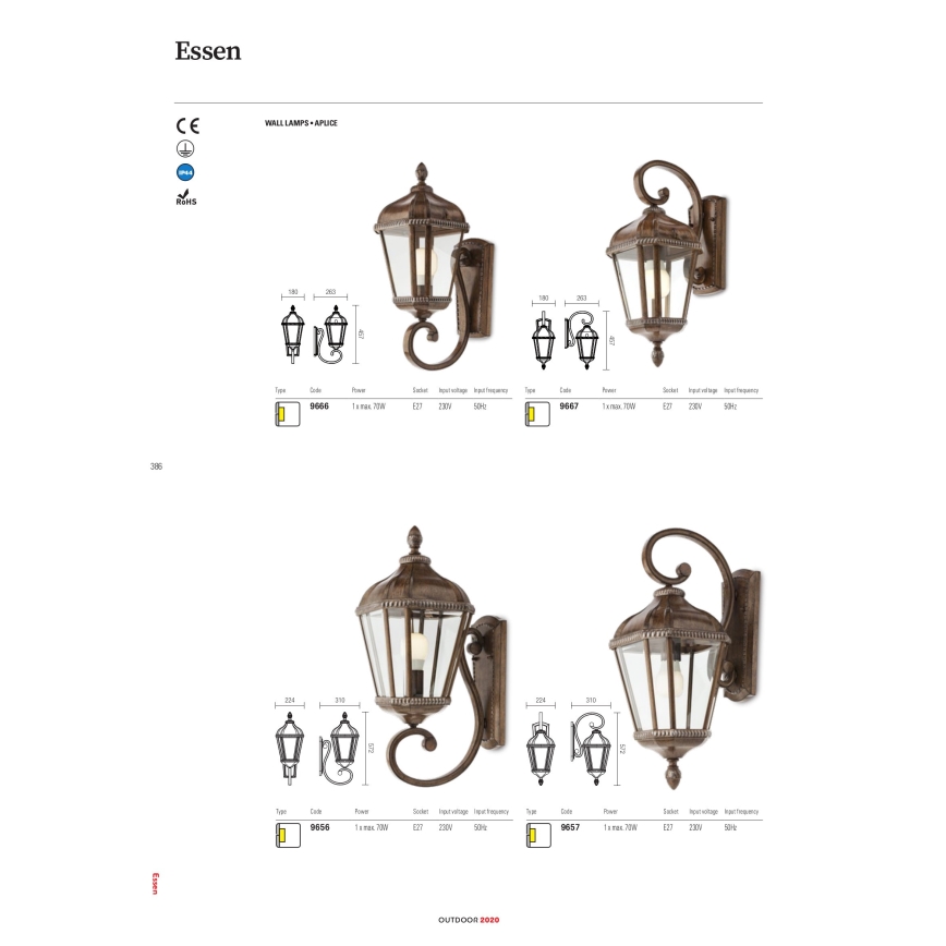 Redo 9656 - Aplique de parede exterior ESSEN 1xE27/70W/230V IP44 castanho/pátina
