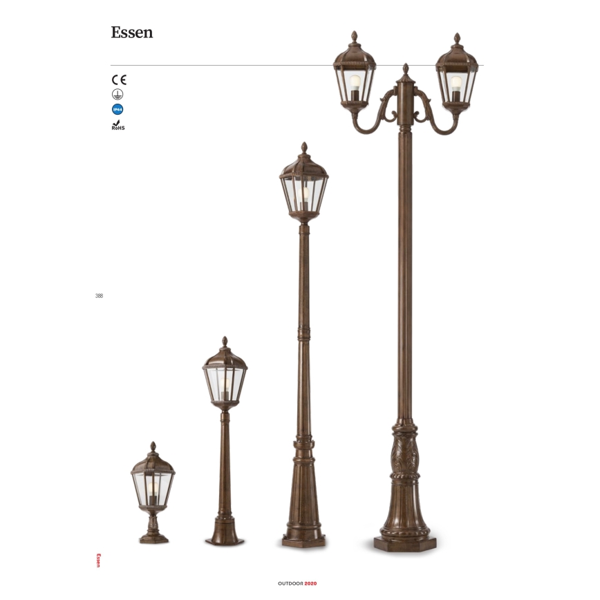 Redo 9662 - Candeeiro exterior ESSEN 1xE27/70W/230V 221,5 cm IP44 castanho/patina