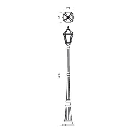 Redo 9662 - Candeeiro exterior ESSEN 1xE27/70W/230V 221,5 cm IP44 castanho/patina
