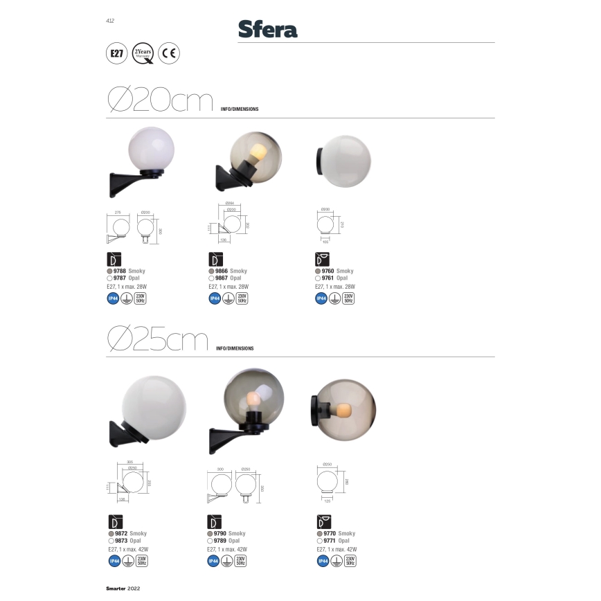 Redo 9770 - Abajur de substituição para iluminação exterior SFERA diâmetro 25 cm IP44 castanho