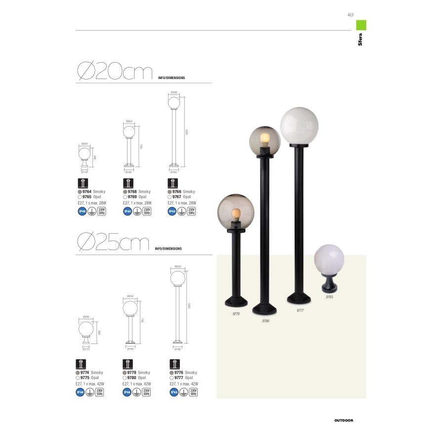 Redo 9774 - Candeeiro exterior SFERA 1xE27/42W/230V IP44 25x38 cm castanho