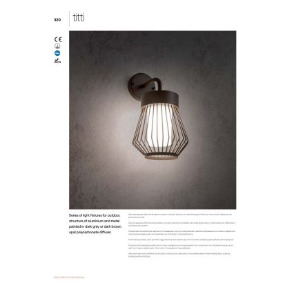 Redo 9843 - Candeeiro de parede exterior TITTI 1xE27/42W/230V IP44 antracite